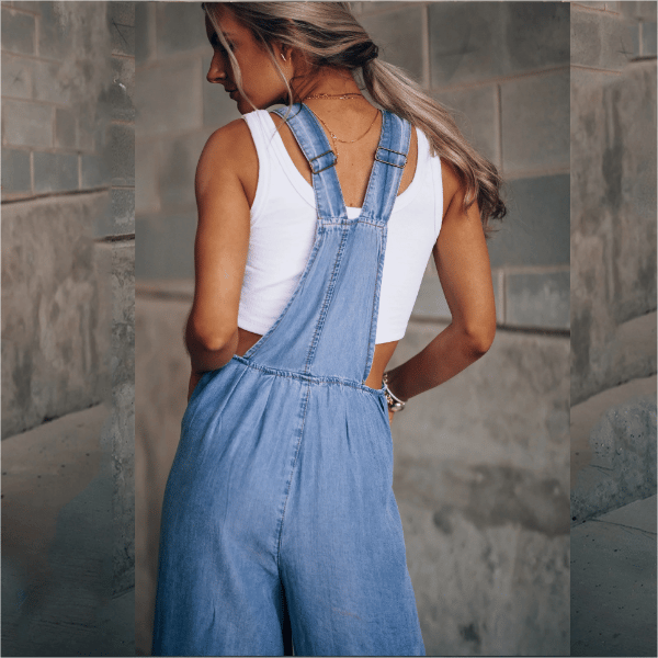 Millie | Denim Tuinbroek met Wijde Pijpen
