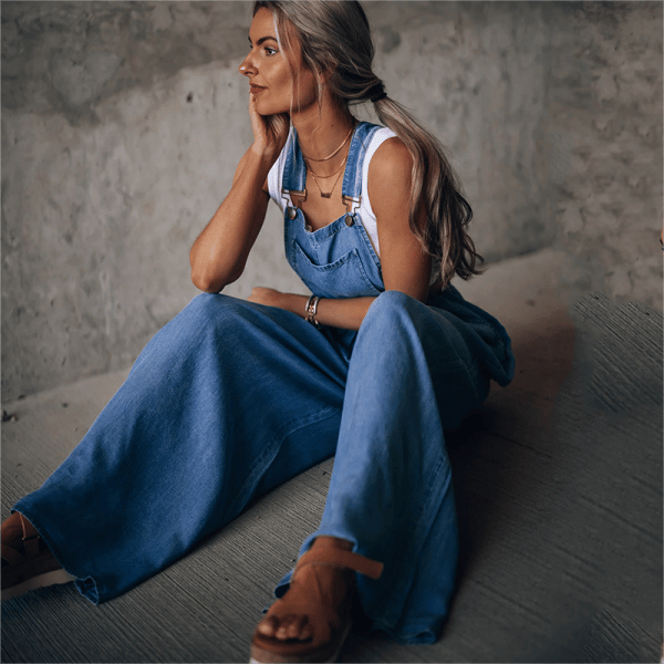 Millie | Denim Tuinbroek met Wijde Pijpen