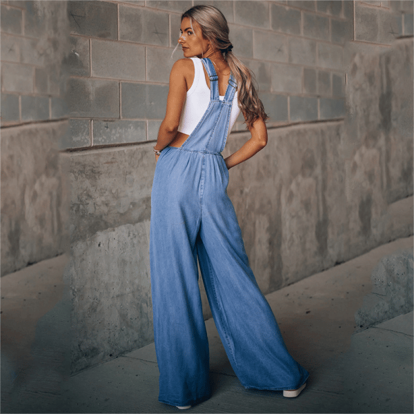 Millie | Denim Tuinbroek met Wijde Pijpen
