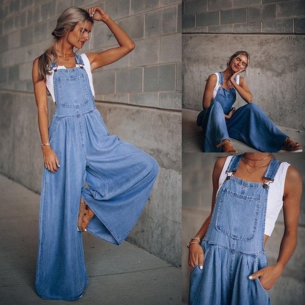 Millie | Denim Tuinbroek met Wijde Pijpen