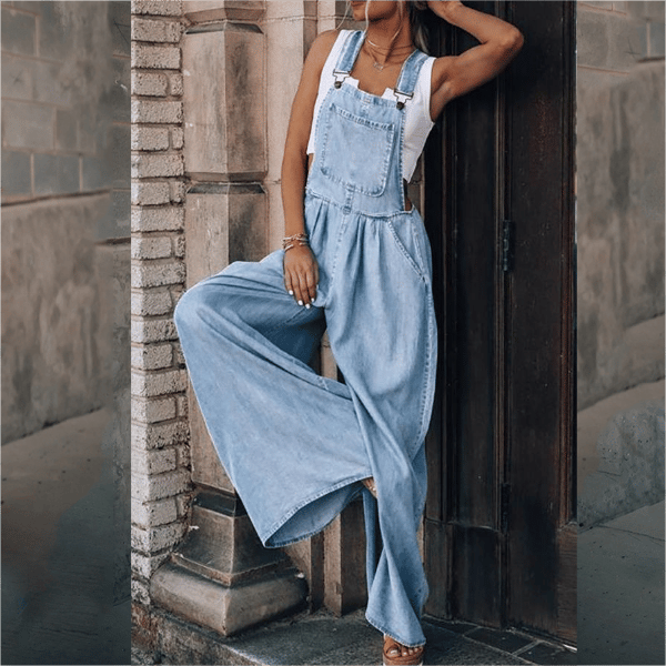 Millie | Denim Tuinbroek met Wijde Pijpen