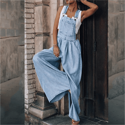 Millie | Denim Tuinbroek met Wijde Pijpen