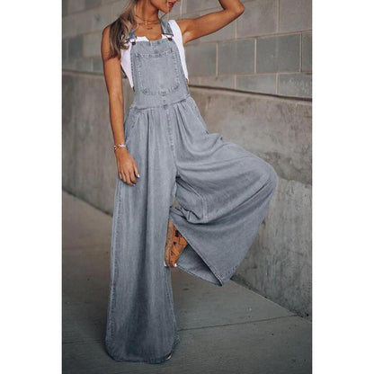 Millie | Denim Tuinbroek met Wijde Pijpen