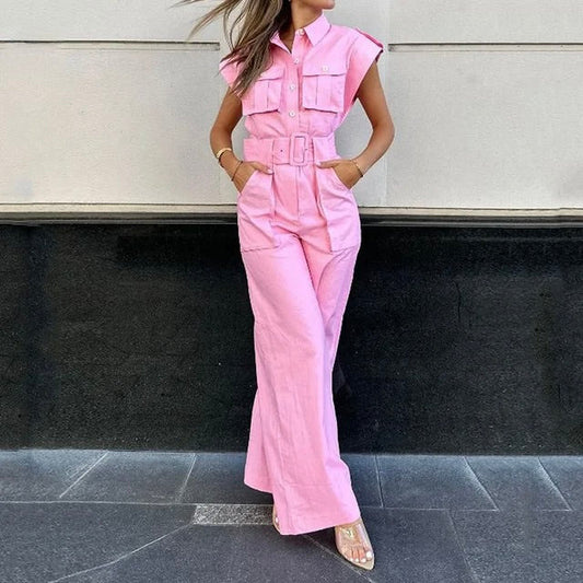 Amalia | Roze Belted Jumpsuit